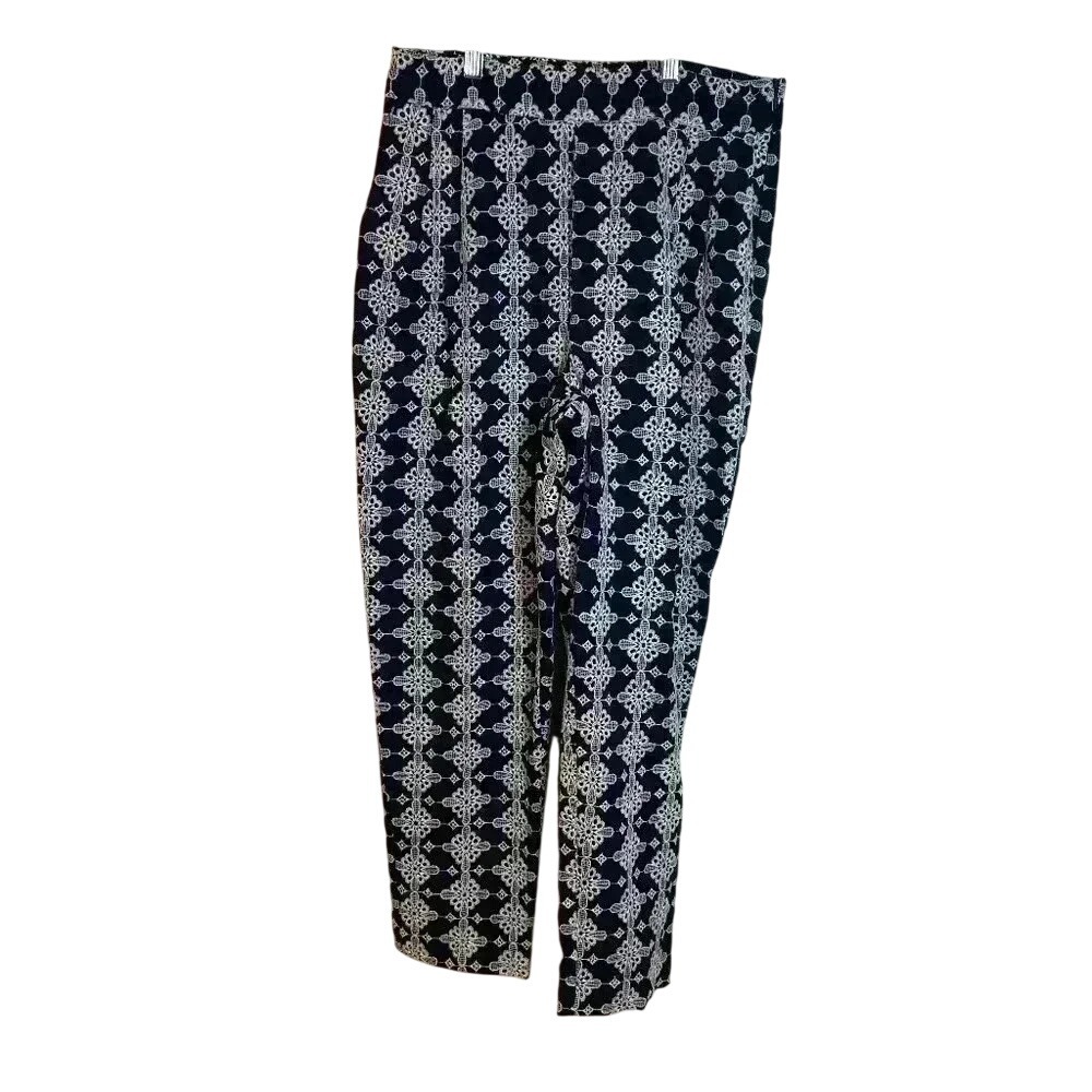 Zara Basic Women's Small Eyelet Embroidered High Rise Pants Pockets Zipper Navy